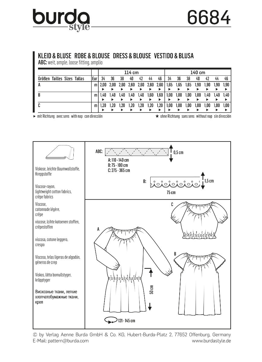 Schnittmuster Burda 6684 Kleid y Bluse - Ribes y Casals