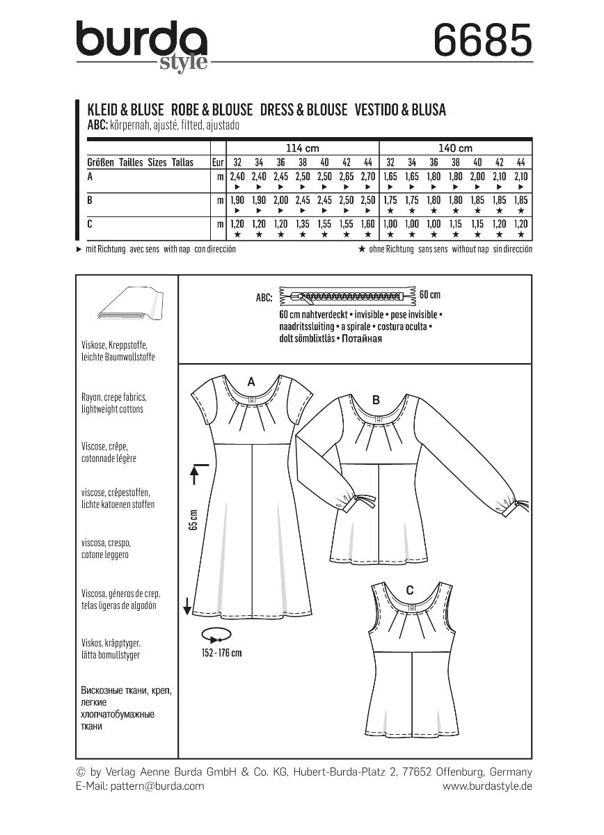 Schnittmuster Burda 6685 Kleid y Bluse - Ribes y Casals