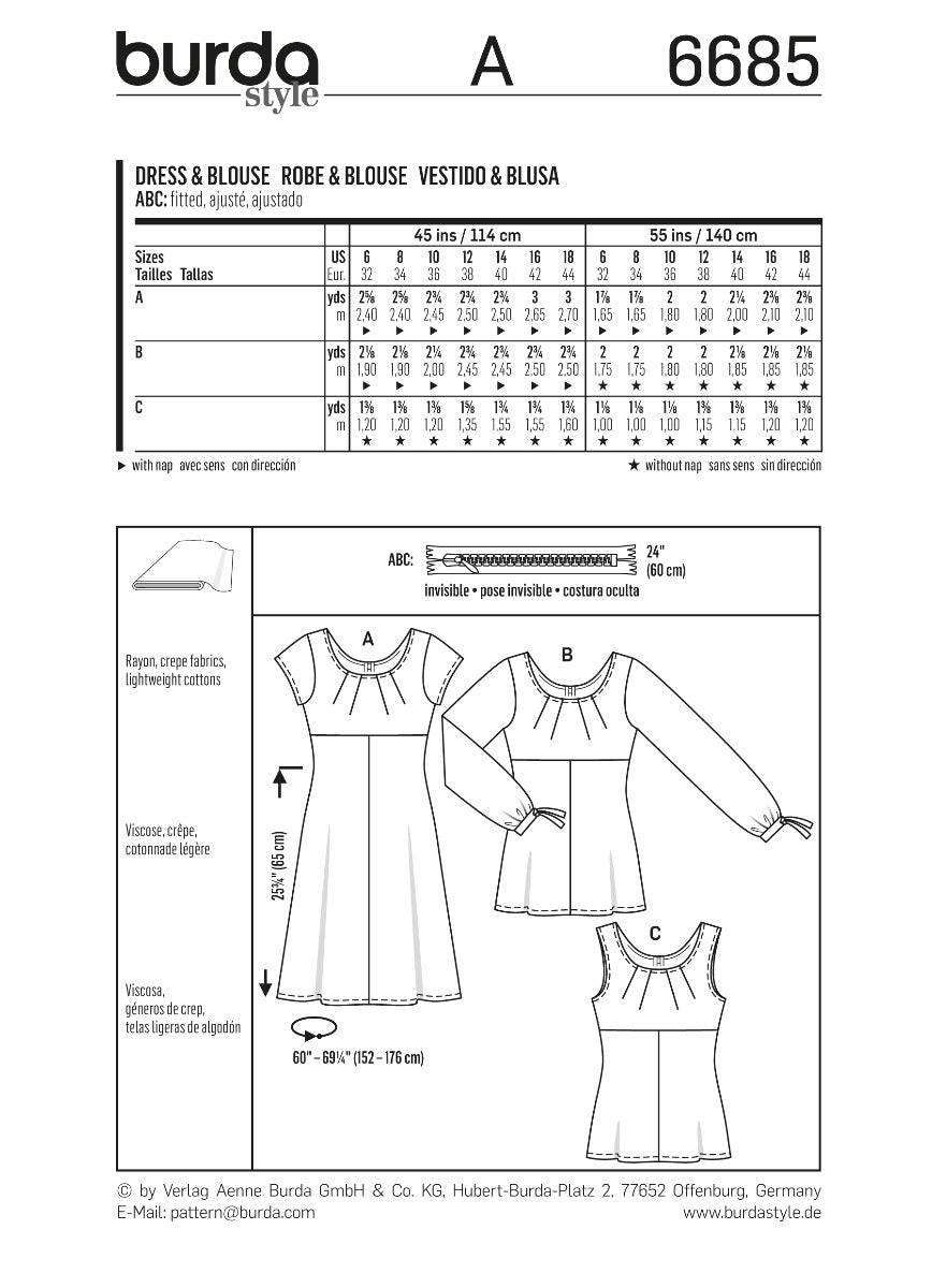 Schnittmuster Burda 6685 Kleid y Bluse - Ribes y Casals