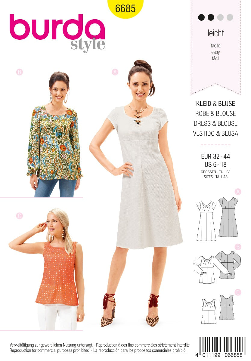 Schnittmuster Burda 6685 Kleid y Bluse - Ribes y Casals