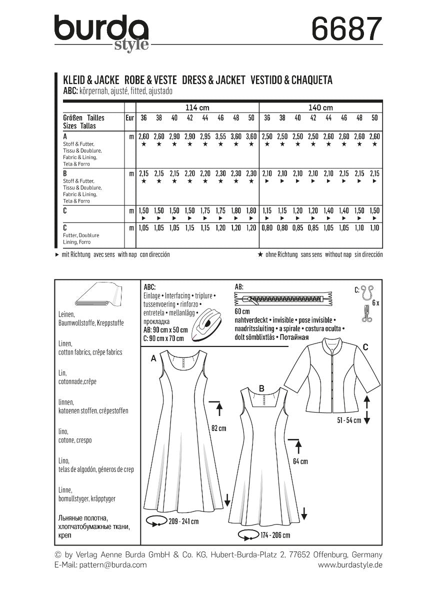 Schnittmuster Burda 6687 Kleid y Jacke - Ribes y Casals