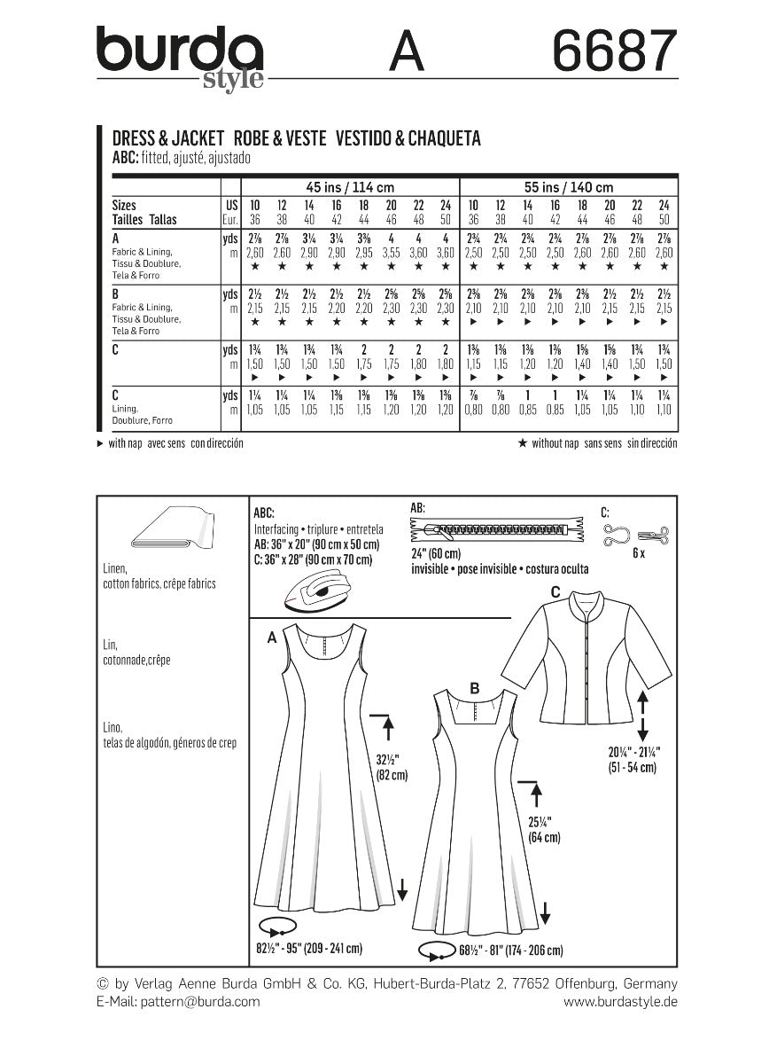 Schnittmuster Burda 6687 Kleid y Jacke - Ribes y Casals