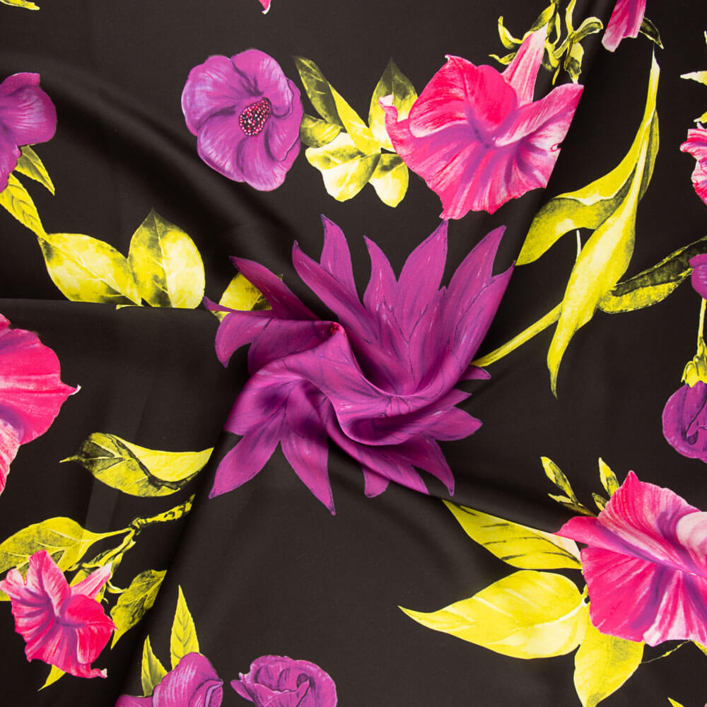 Satin bedruckt Lila Blume Maxi Print - Ribes y Casals