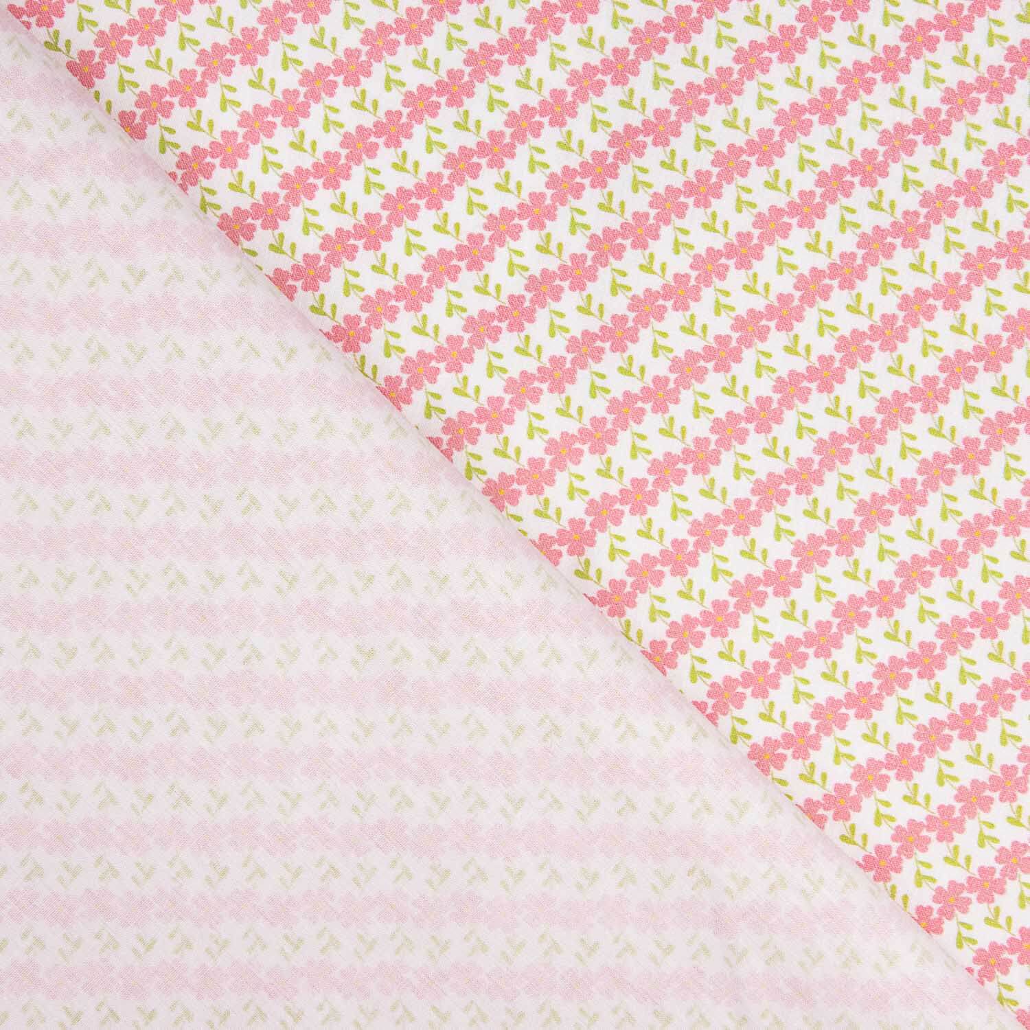 Perkal Diagonal Floral Print Rosa - Ribes y Casals