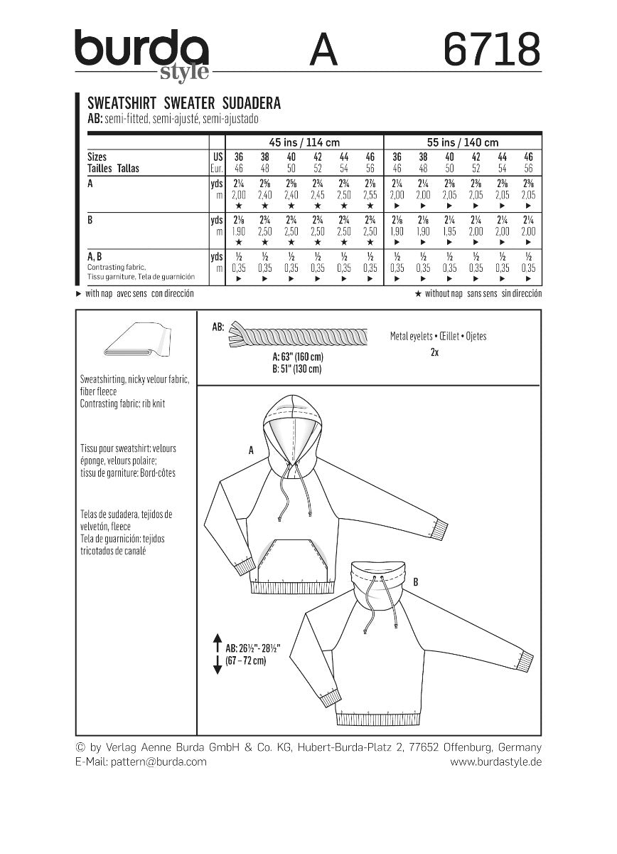 Schnittmuster Burda 6718 Pullover - Ribes y Casals
