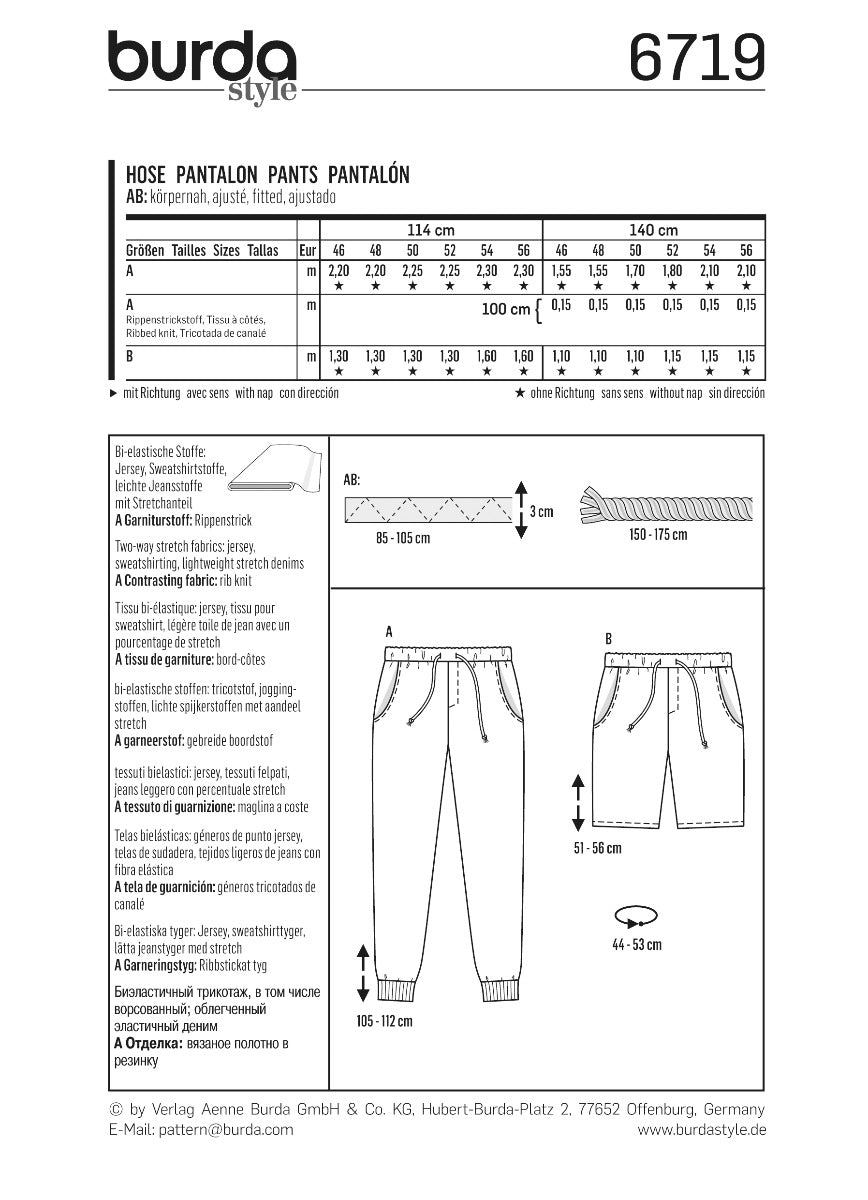 Schnittmuster Burda 6719 Hose - Ribes y Casals