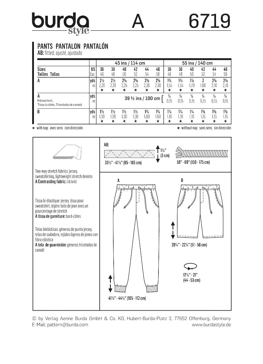 Schnittmuster Burda 6719 Hose - Ribes y Casals