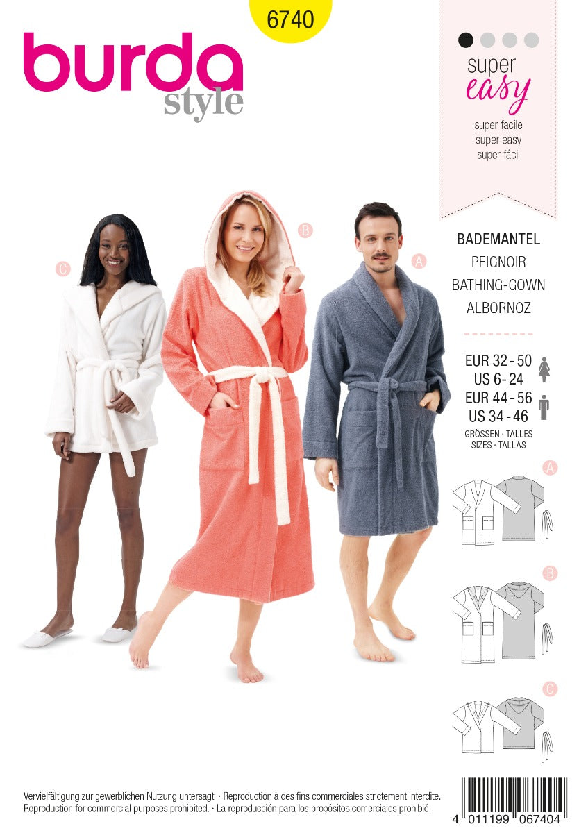 Schnittmuster Burda 6740 Bademantel - Ribes y Casals