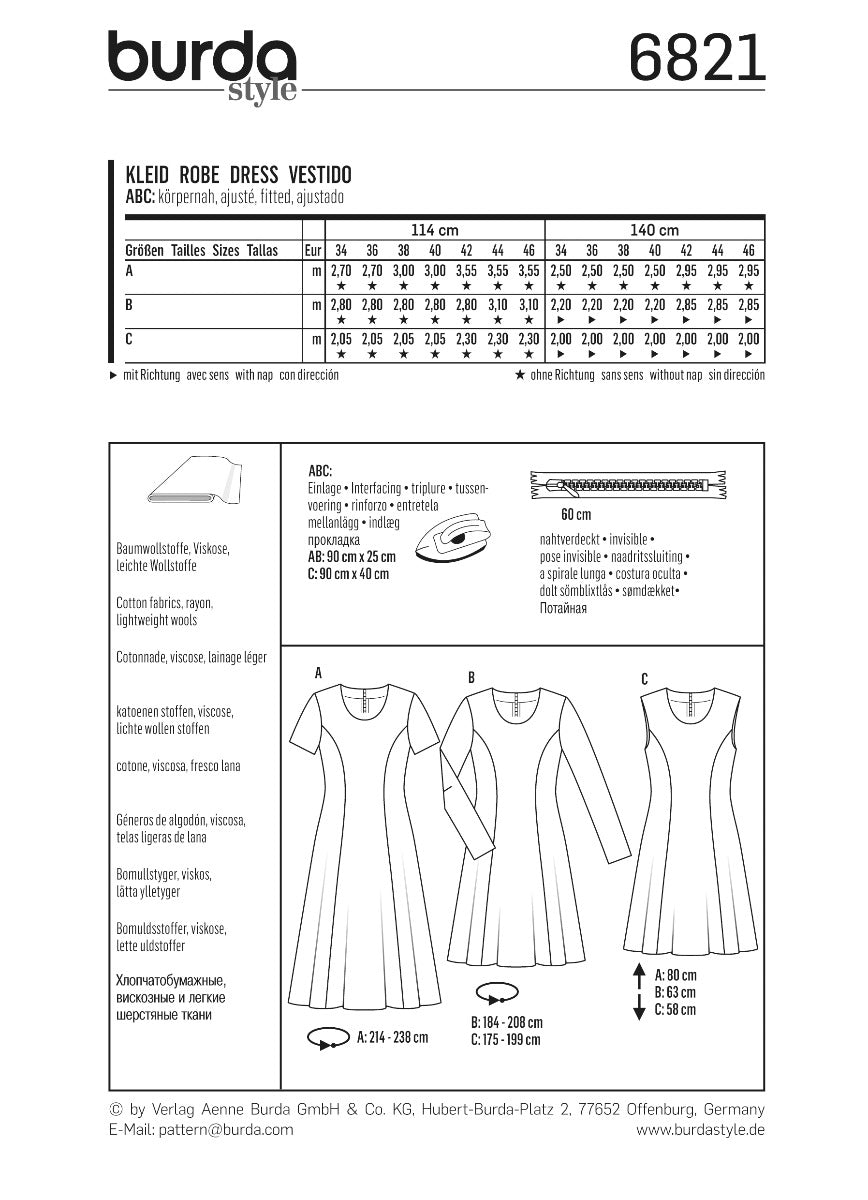 Schnittmuster Burda 6821 Kleid - Ribes y Casals
