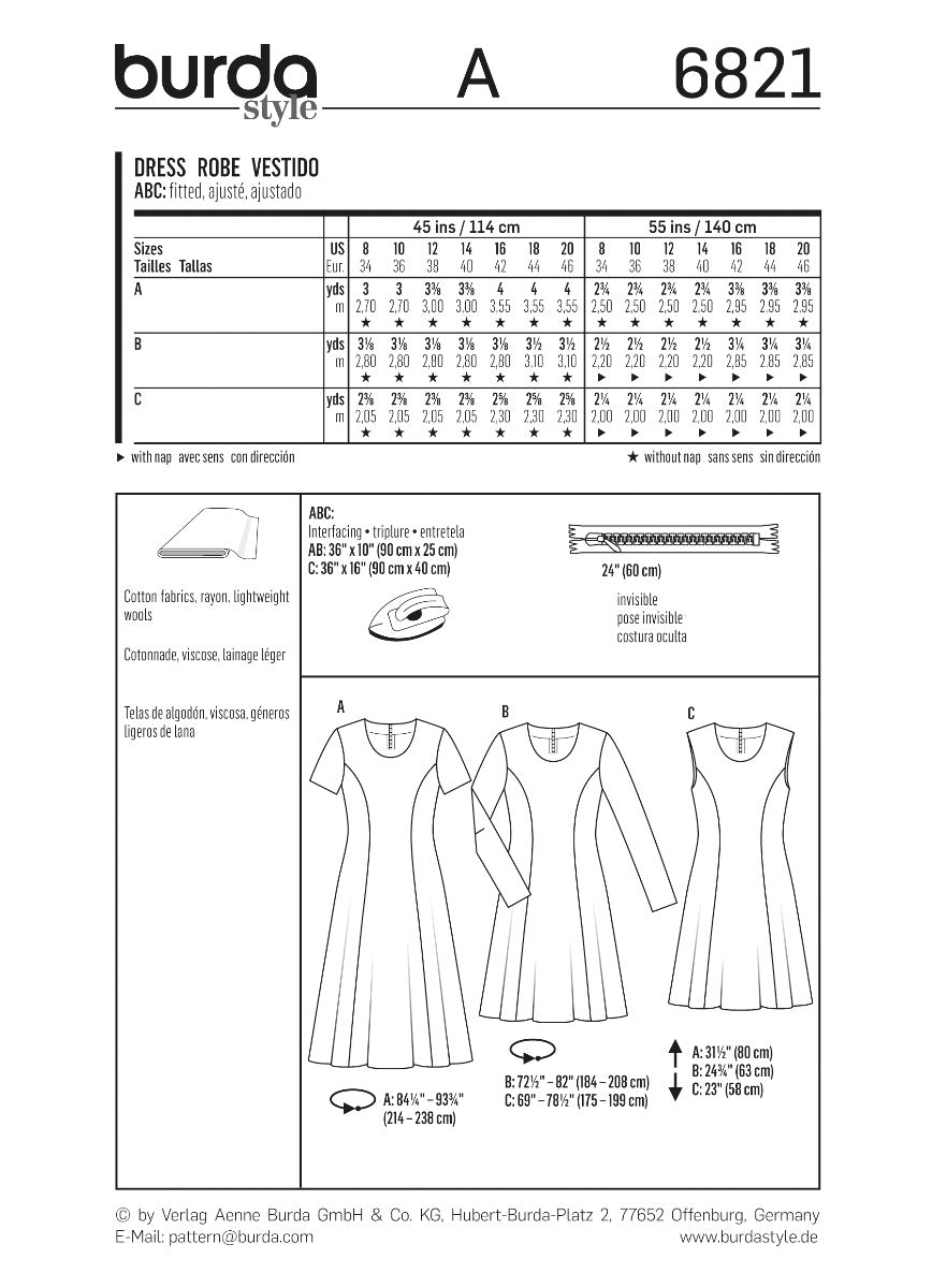 Schnittmuster Burda 6821 Kleid - Ribes y Casals