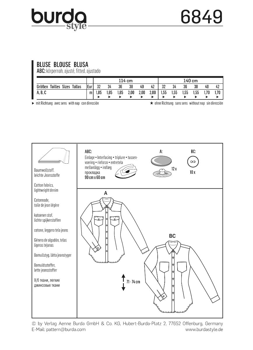 Schnittmuster Burda 6849 Bluse - Ribes y Casals