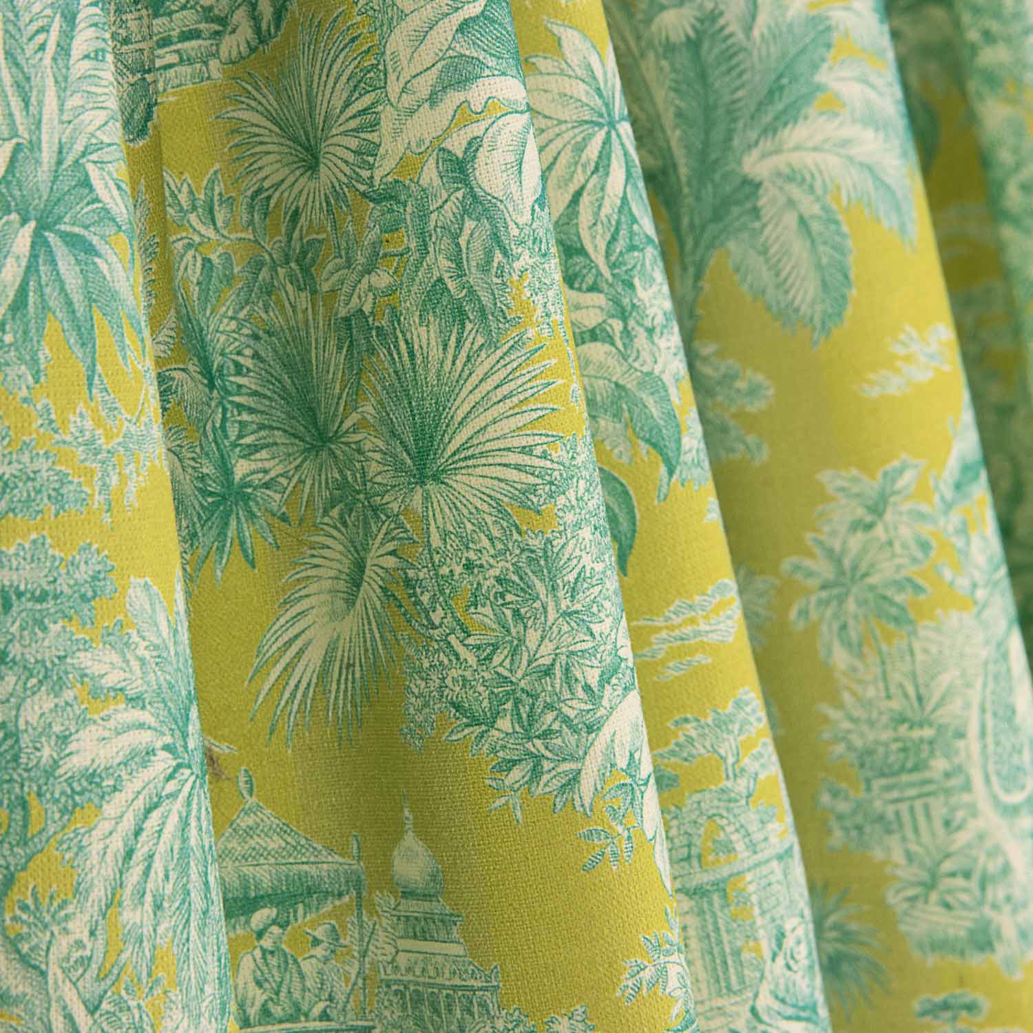 Baumwollpopeline, exotischer Dschungel-Print, Limette - Ribes y Casals