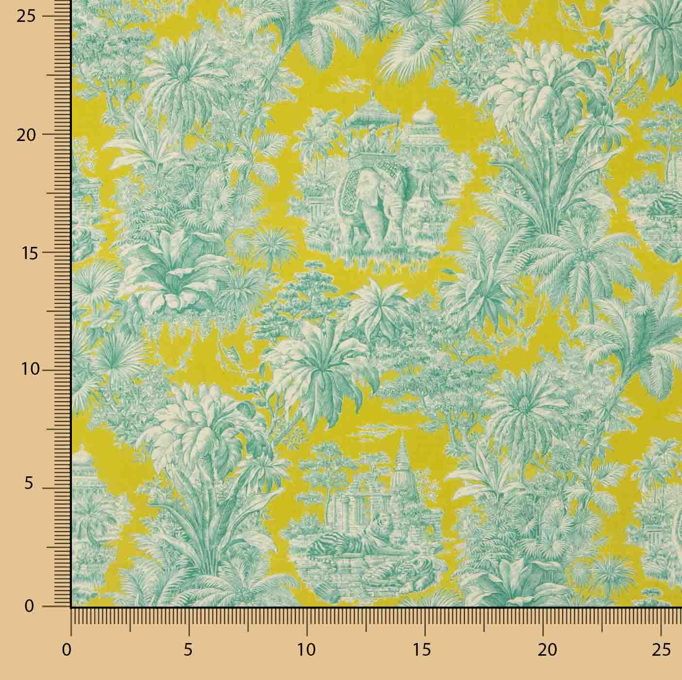 Baumwollpopeline, exotischer Dschungel-Print, Limette - Ribes y Casals