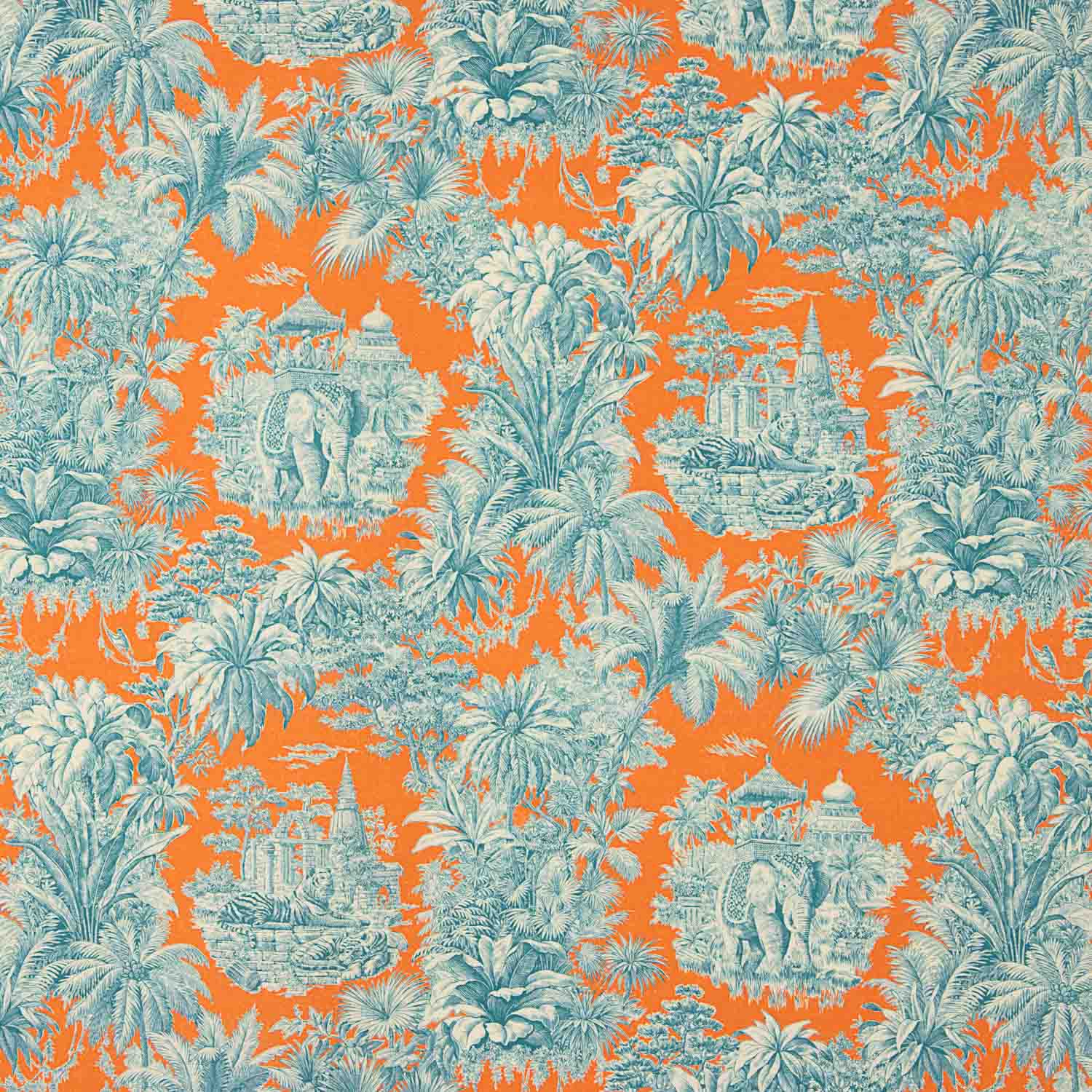 Orangefarbener Baumwollpopeline mit exotischem Dschungel-Print - Ribes y Casals