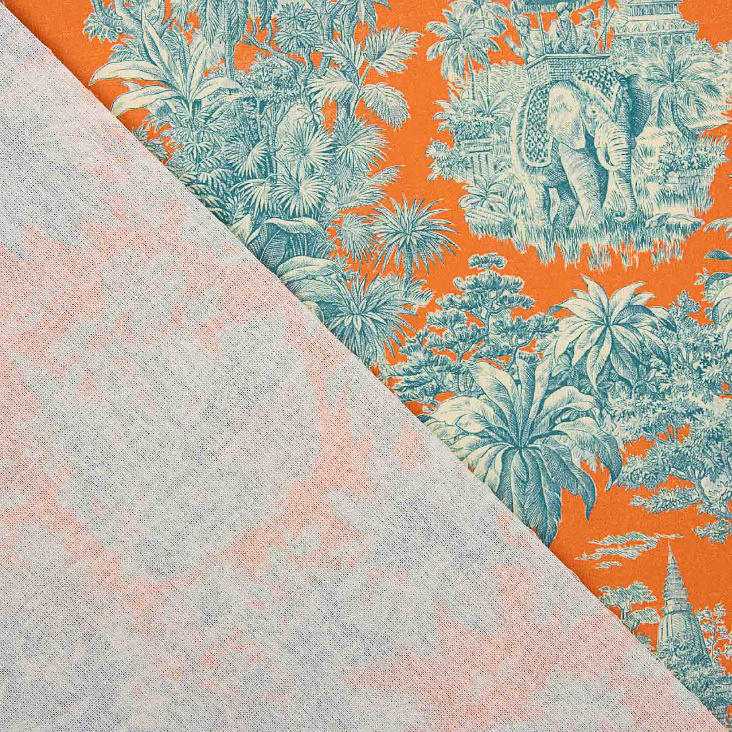 Orangefarbener Baumwollpopeline mit exotischem Dschungel-Print - Ribes y Casals