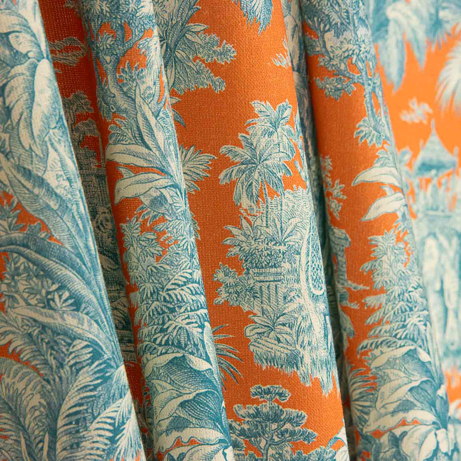 Orangefarbener Baumwollpopeline mit exotischem Dschungel-Print - Ribes y Casals