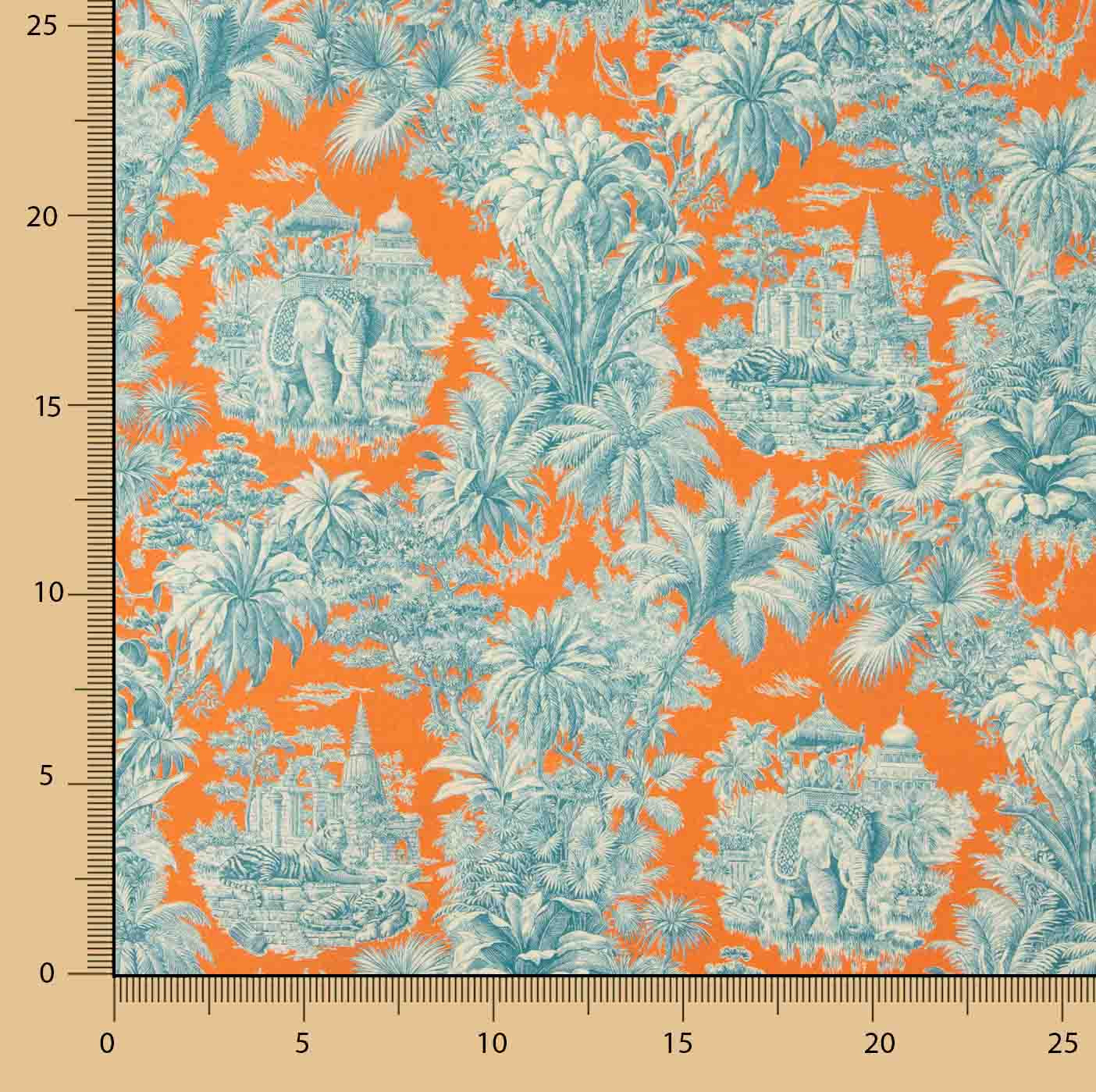 Orangefarbener Baumwollpopeline mit exotischem Dschungel-Print - Ribes y Casals