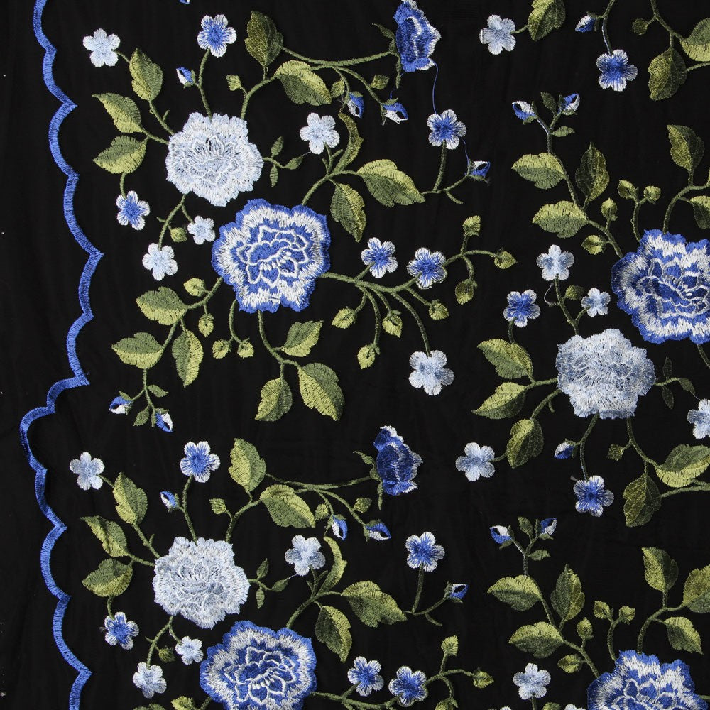 Tüll Stickerei Manila Blau Schwarz - Ribes y Casals