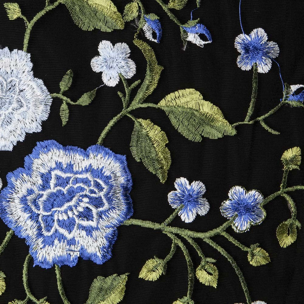 Tüll Stickerei Manila Blau Schwarz - Ribes y Casals