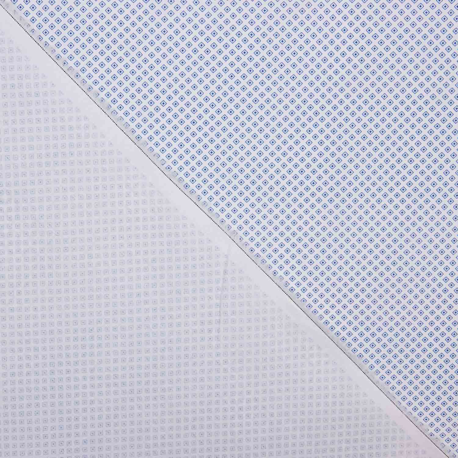 Geometrischer blau-weißer Baumwoll-Voile - Ribes y Casals