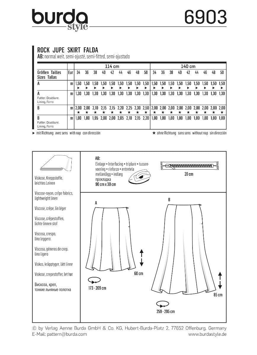 Schnittmuster Burda 6903 Rock - Ribes y Casals