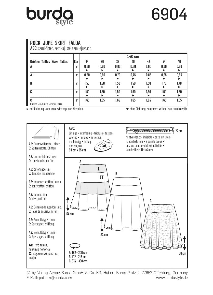 Schnittmuster Burda 6904 Rock - Ribes y Casals