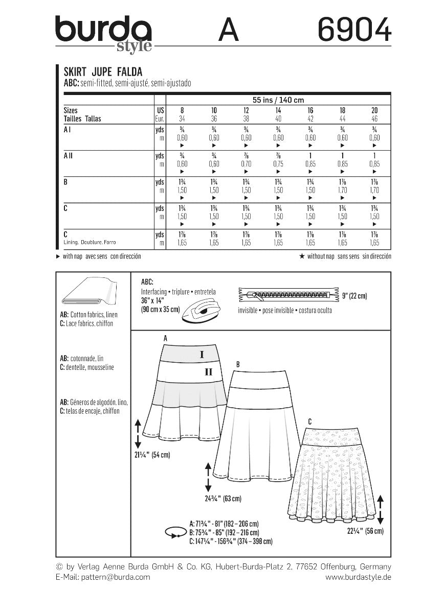 Schnittmuster Burda 6904 Rock - Ribes y Casals