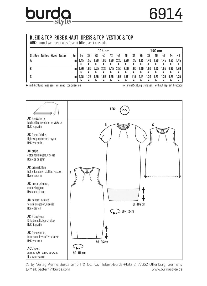 Schnittmuster Burda 6914 Kleid y Oberteil - Ribes y Casals