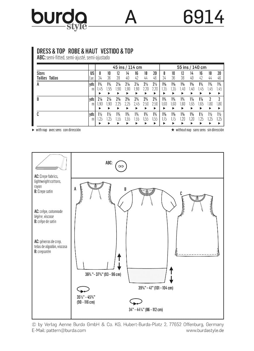 Schnittmuster Burda 6914 Kleid y Oberteil - Ribes y Casals