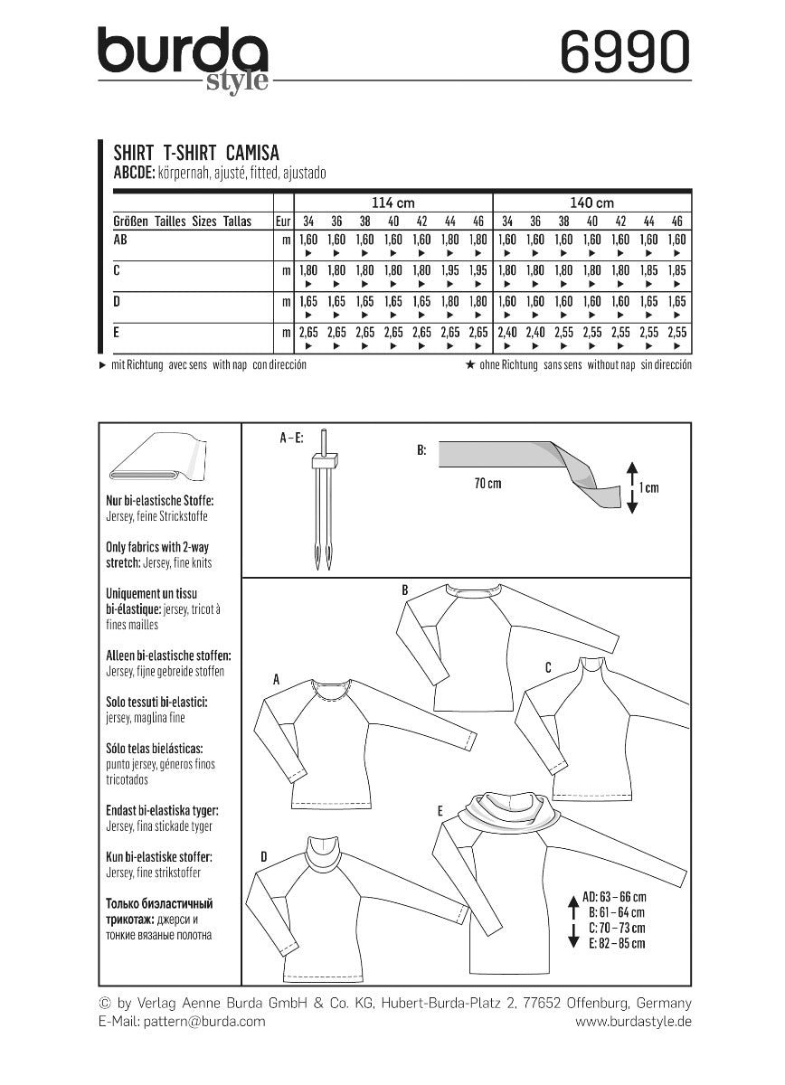 Schnittmuster Burda 6990 Hemd - Ribes y Casals