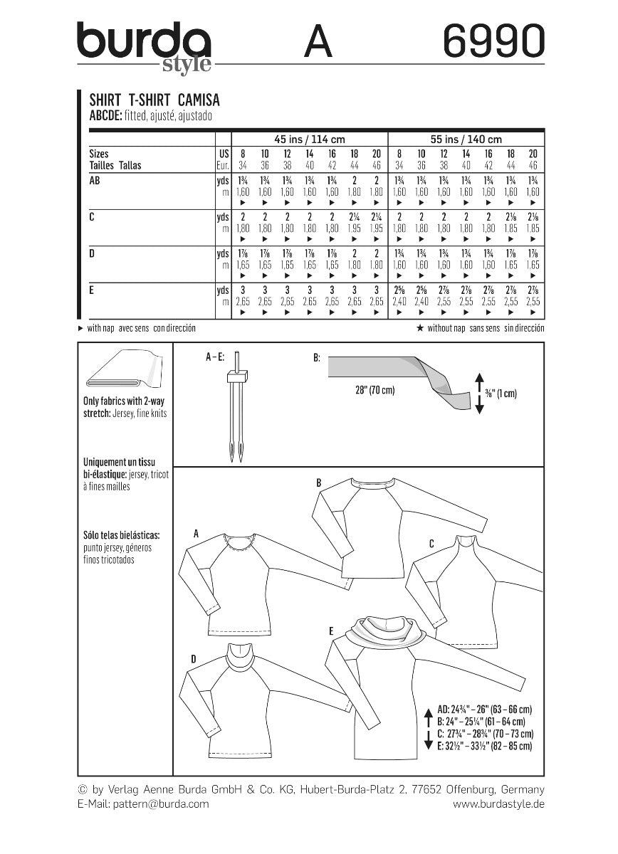 Schnittmuster Burda 6990 Hemd - Ribes y Casals