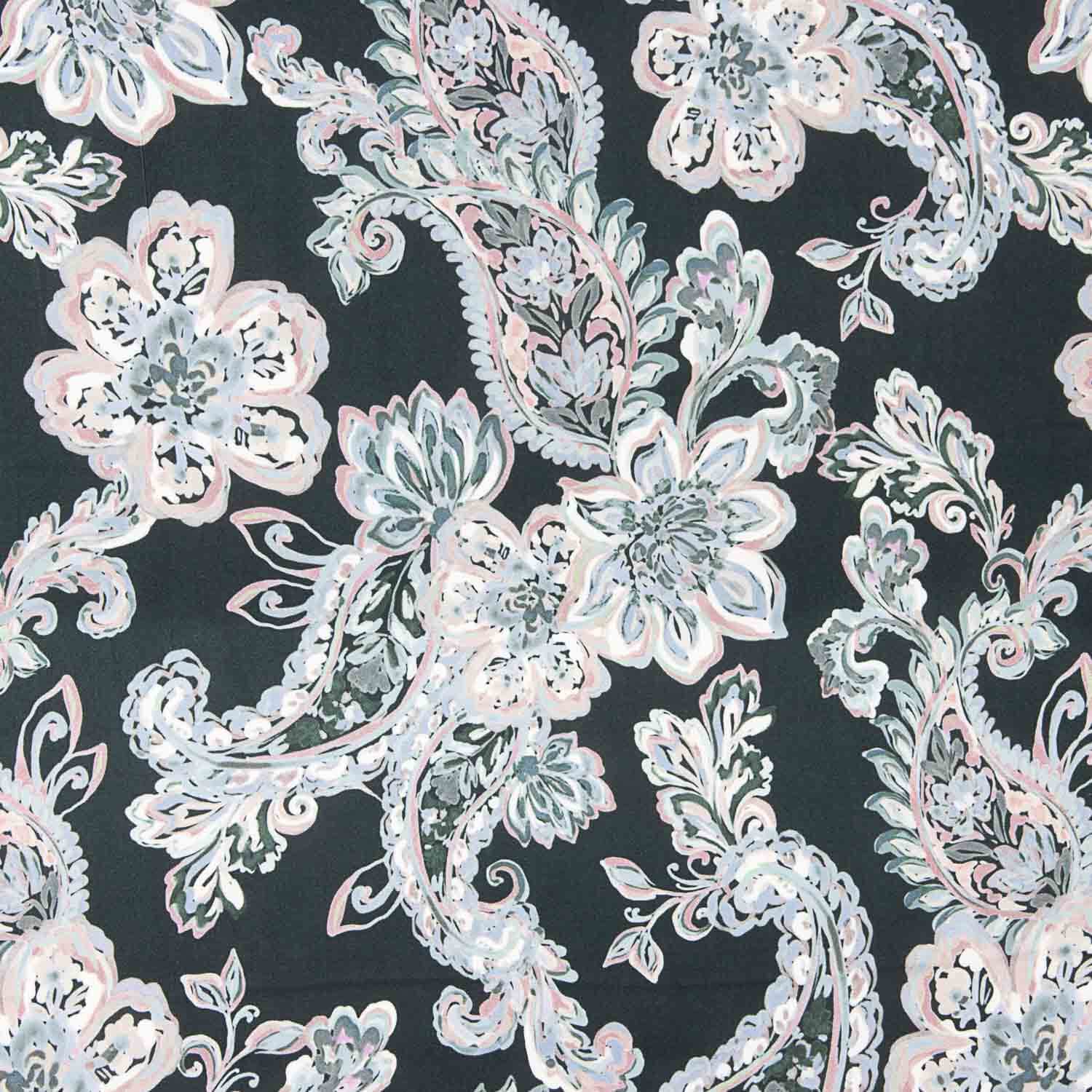 Satin Viskose Kaschmir Floral Blau y Rosa - Ribes y Casals