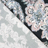 Satin Viskose Kaschmir Floral Blau y Rosa - Ribes y Casals