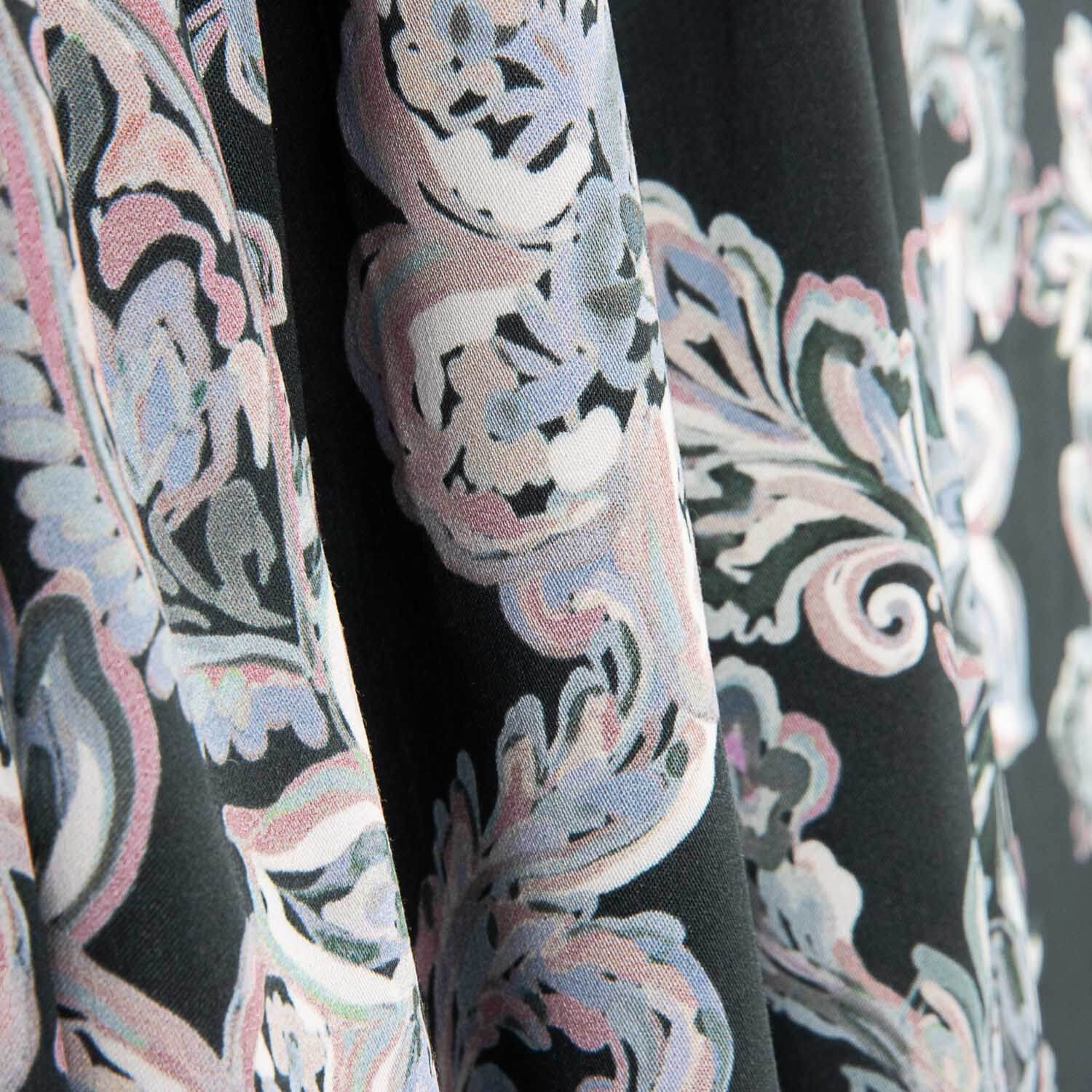 Satin Viskose Kaschmir Floral Blau y Rosa - Ribes y Casals