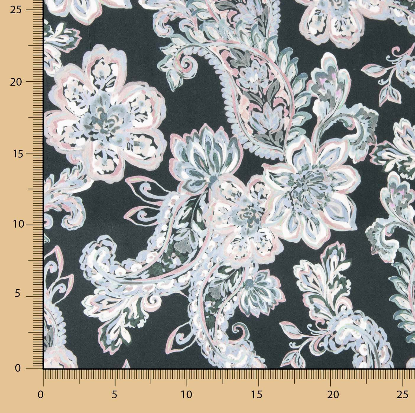 Satin Viskose Kaschmir Floral Blau y Rosa - Ribes y Casals
