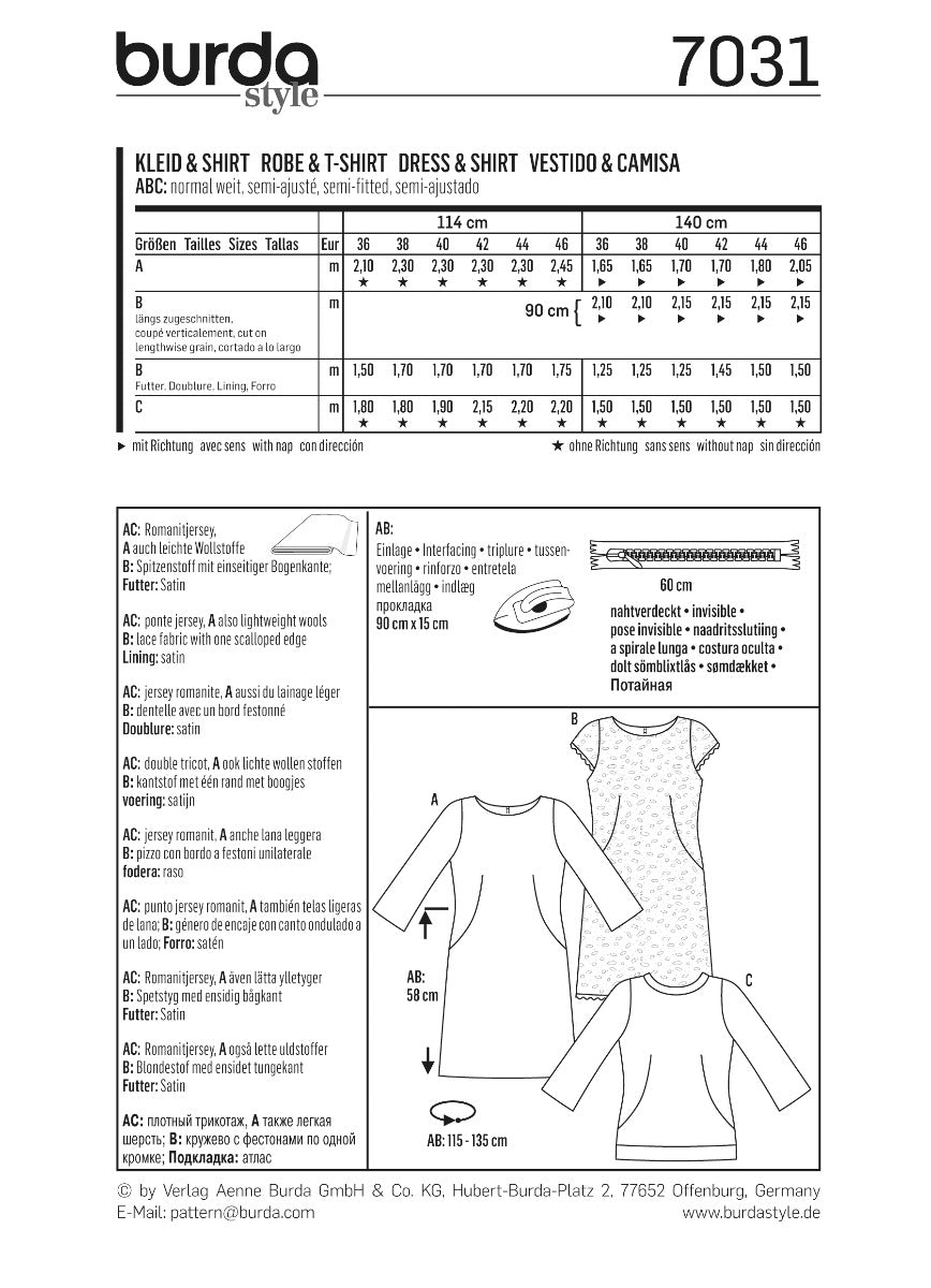 Schnittmuster Burda 7031 Kleid y Oberteil - Ribes y Casals