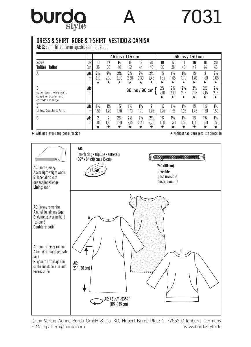 Schnittmuster Burda 7031 Kleid y Oberteil - Ribes y Casals