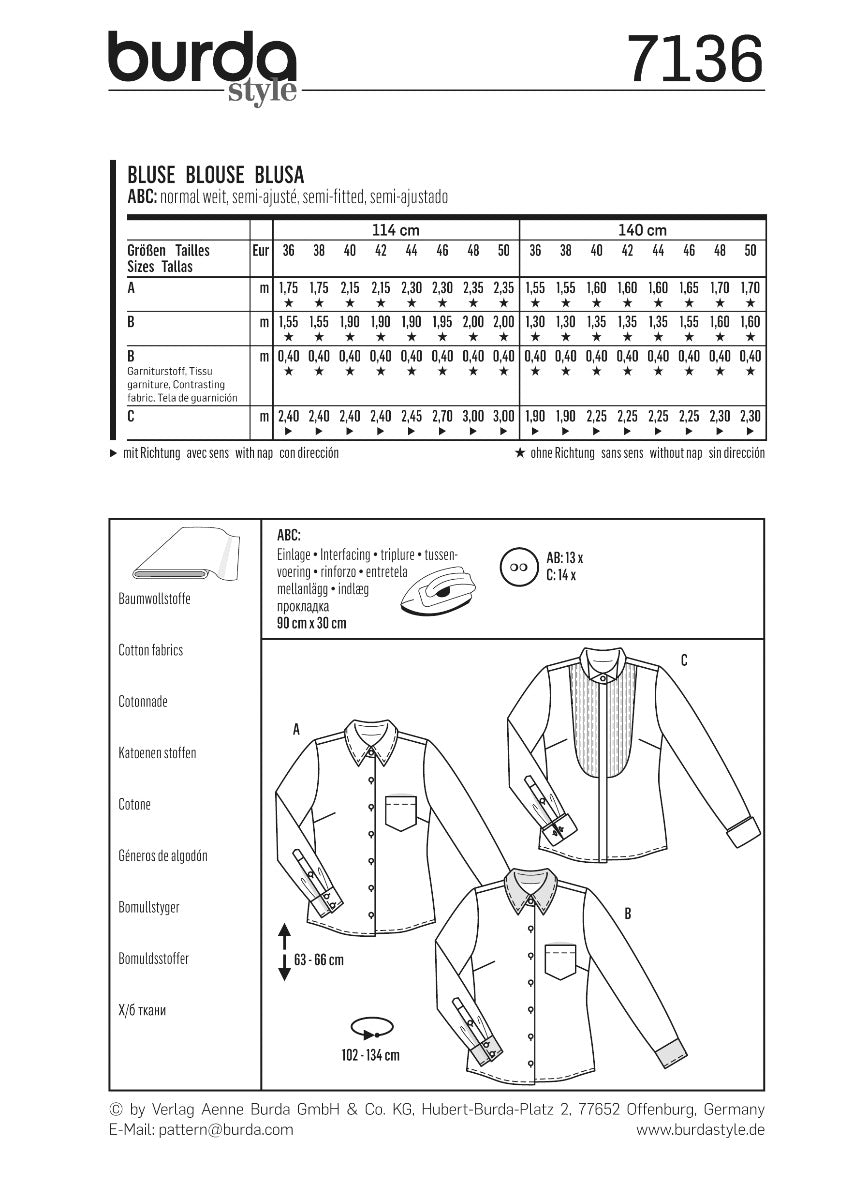Schnittmuster Burda 7136 Bluse - Ribes y Casals