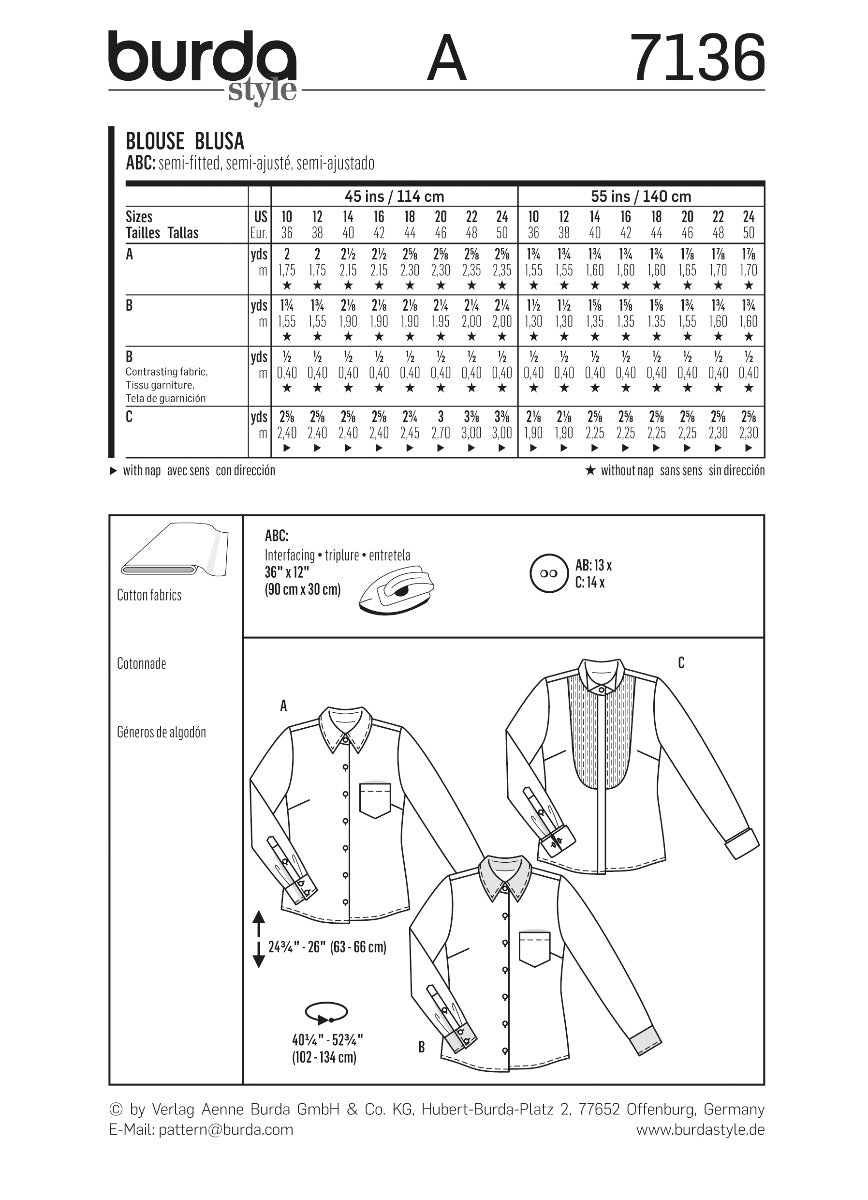 Schnittmuster Burda 7136 Bluse - Ribes y Casals