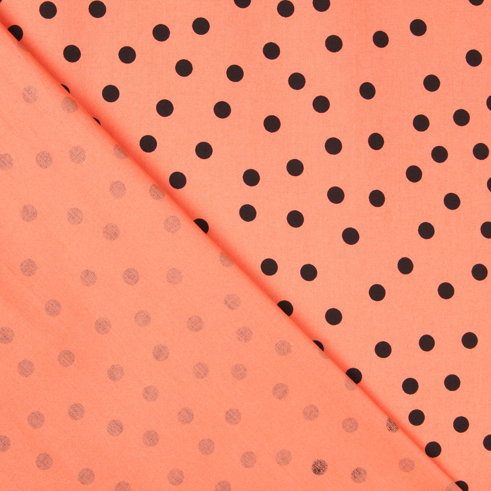 Popeline Spandex Popeline Schwarz Polka Dots 7mm Tangerine - Ribes y Casals