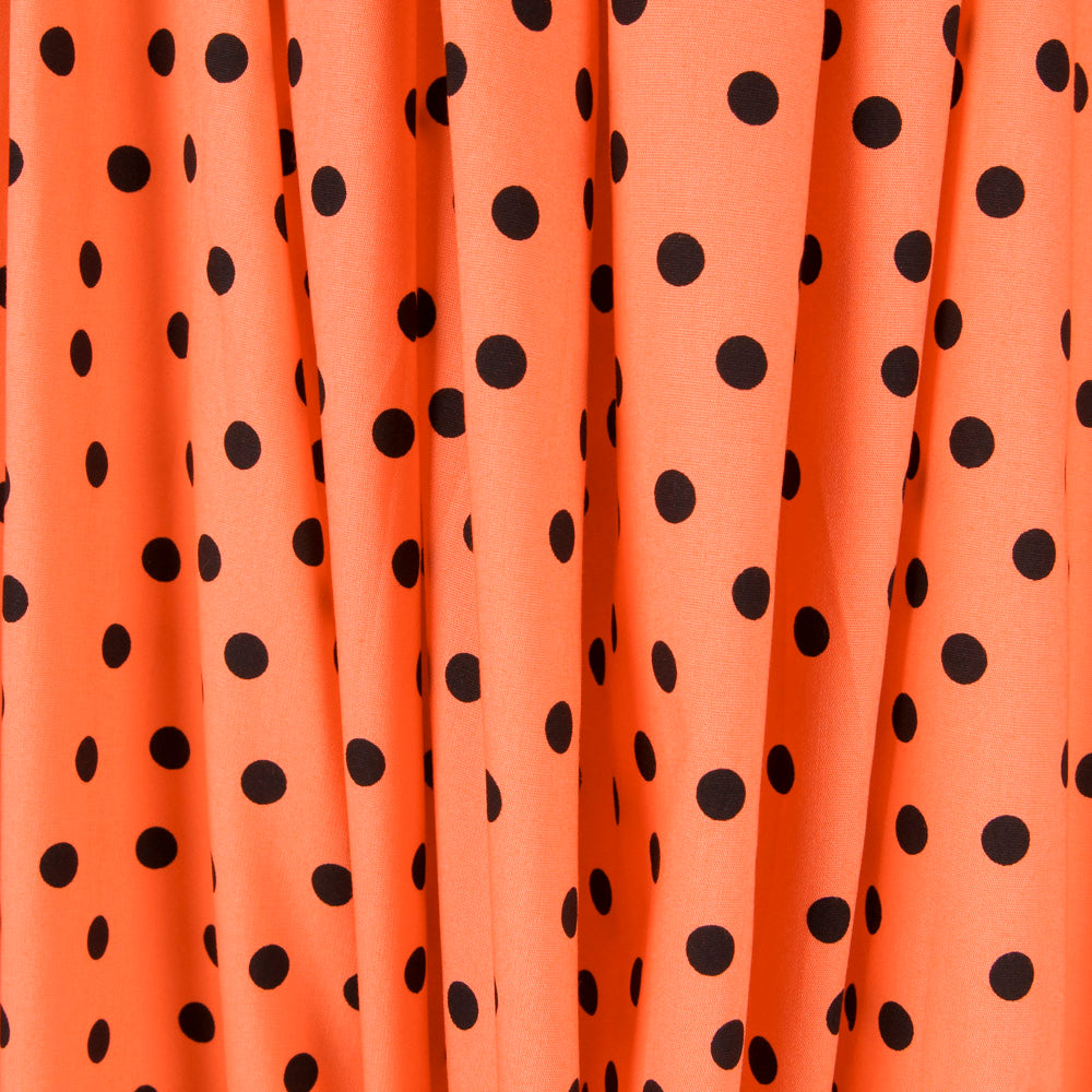 Popeline Spandex Popeline Schwarz Polka Dots 7mm Tangerine - Ribes y Casals