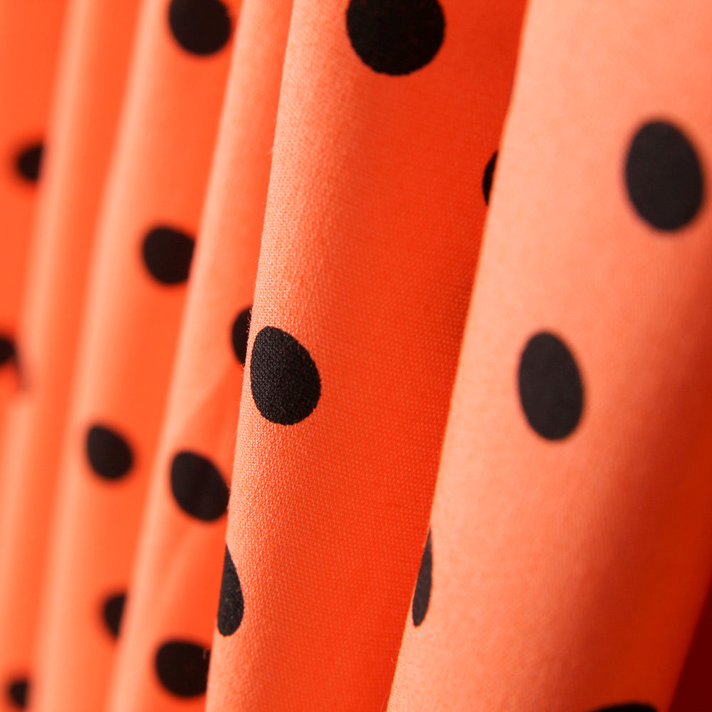 Popeline Spandex Popeline Schwarz Polka Dots 7mm Tangerine - Ribes y Casals