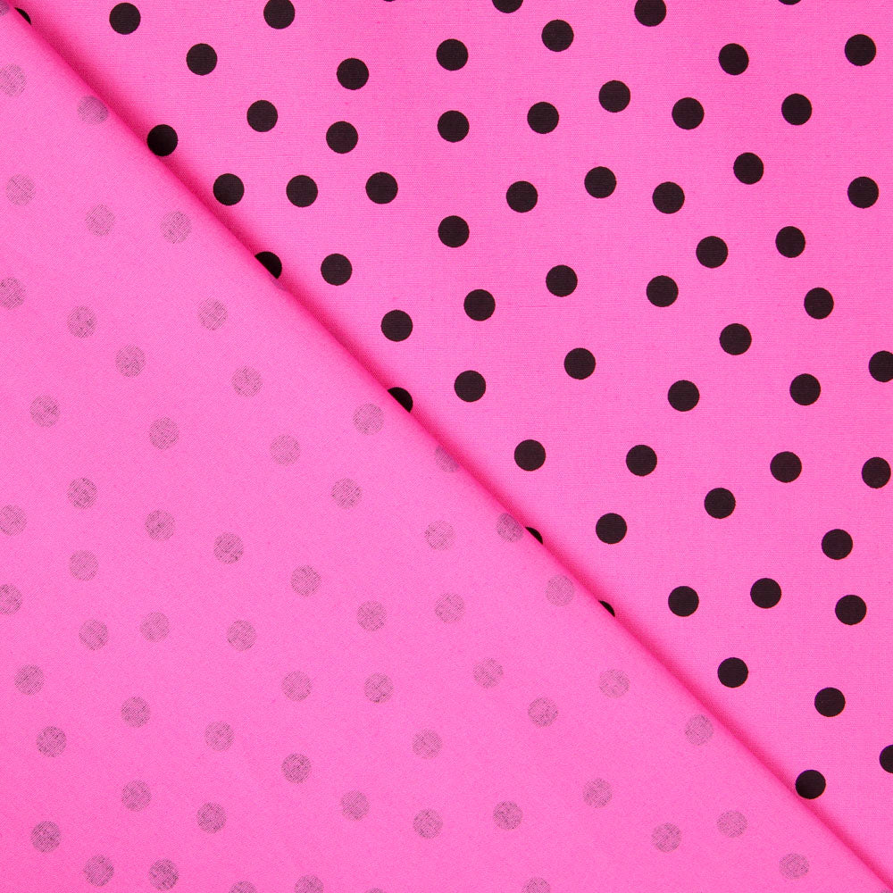 Spandex Popeline Schwarz Polka Dots 7mm Fuchsia - Ribes y Casals