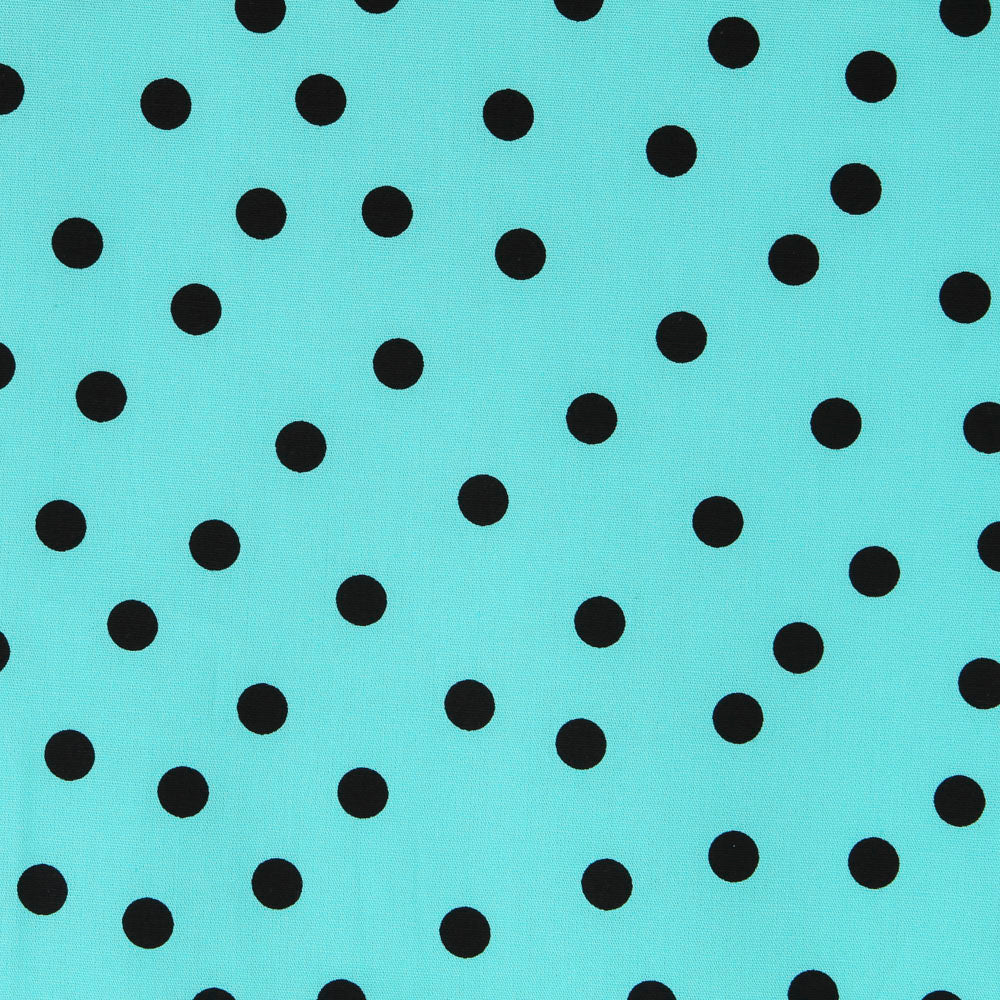 Spandex Polka Dot Popeline Schwarz 7mm Türkis - Ribes y Casals