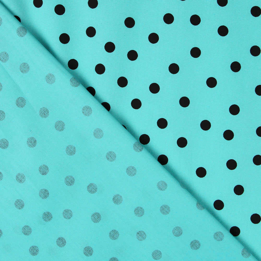 Spandex Polka Dot Popeline Schwarz 7mm Türkis - Ribes y Casals