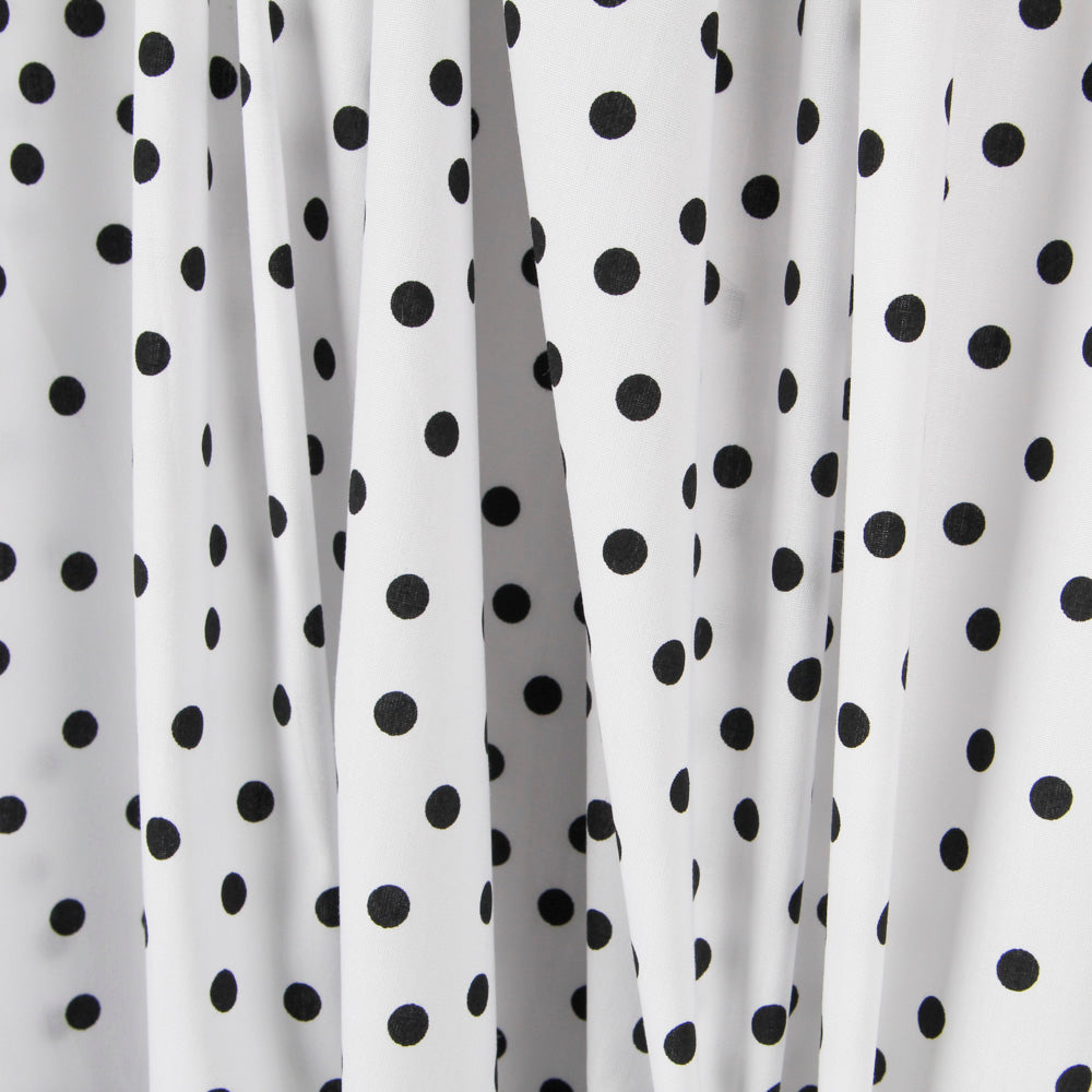 Schwarz gepunktete Spandex-Popeline 7mm Weiß - Ribes y Casals