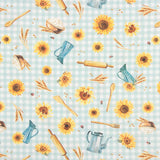 Vichy bedruckte Panama-Leinwand mit Sonnenblumen und Küchenmotiven - Ribes y Casals