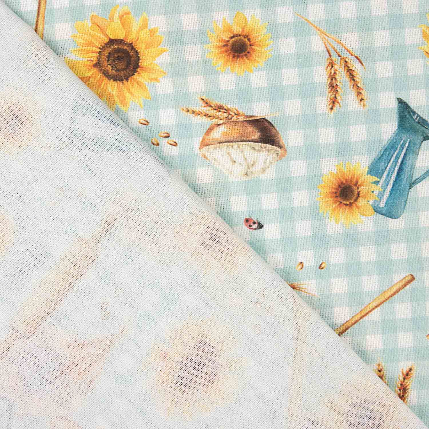 Vichy bedruckte Panama-Leinwand mit Sonnenblumen und Küchenmotiven - Ribes y Casals