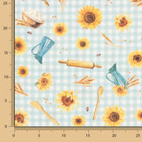 Vichy bedruckte Panama-Leinwand mit Sonnenblumen und Küchenmotiven - Ribes y Casals