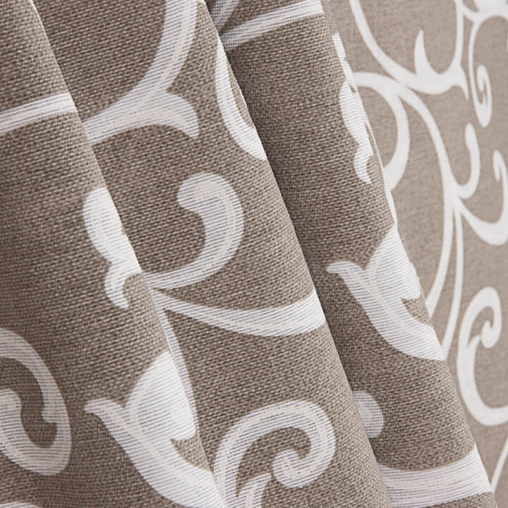 Bedrucktes Canvas mit ornamentalen Zweigen in Beige und Weiß - Ribes y Casals